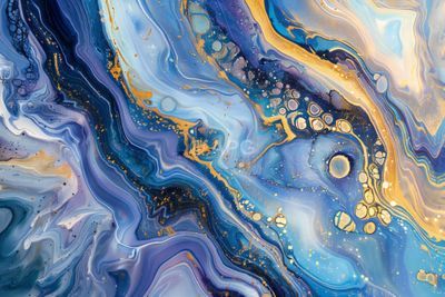Abstrakte Fluid Art: Gold und Blau